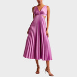 Katarina - Elegantna Haljina s V-Izrezom i Plisiranim Suknjom