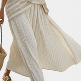 Set od lanenog bambusa Daisy s elegantnom prugastom majicom i lepršavim hlačama za moderni i udoban stil