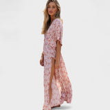 Vilma - Ružičasta boho haljina s prorezom