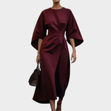 Sikato Minimalistička Haljina s Pojasom i Širokim Rukavima