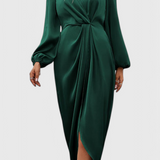 Andrea Elegantna Duga Haljina s V-Izrezom i Bočnim Raskorakom