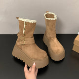 Danijela - Čizme na platformu s elegantnom kopčom i toplom plišanom podstavom