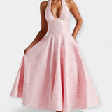 Midi Haljina s Otvorenim Leđima i Korset Dizajnom