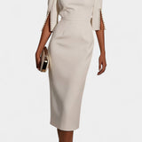 Vesna Midi Haljina s Bisernim Detaljima i Okruglim Izrezom