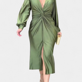 Veselka Duga Haljina s Dugim Rukavima i V-Izrezom