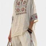 Daisy komplet od bambusovog platna s elegantnim crvenim i zelenim prugama