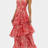 Valentina - Haljina od Chiffona s V-Izrezom i Lepršavim Rukavima