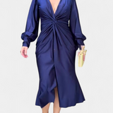 Veselka Duga Haljina s Dugim Rukavima i V-Izrezom