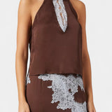 Dragica Set Topa i Suknje s Kontrastnim Čipkastim Panele