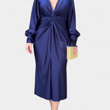 Lena Duga Haljina s Dugim Rukavima i V-Izrezom