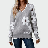 Valentina – Elegantni V-Izrez Cvjetni Pulover