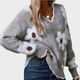 Valentina – Elegantni V-Izrez Cvjetni Pulover