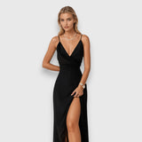 Duga Saten Haljina s Raskorakom i Tankim Naramenicama