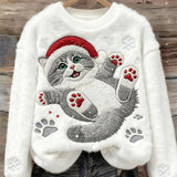 Blanka - Ženska ležerna flanelska majica s božićnim printom mačaka