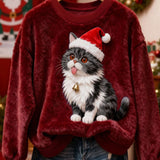 Gabriella - Ženska flanelska majica s kapuljačom i božićnim motivom mačke