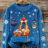 Marina - Ženska flanelska majica s kapuljačom i božićnim motivom mačke