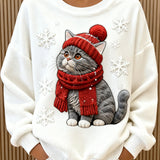 Dalija - Ženska ležerna flanelska majica s kapuljačom i božićnim printom mačaka