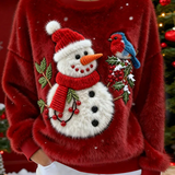 Ena - Ženska flanelska majica s kapuljačom i božićnim motivom snjegovića i ptica