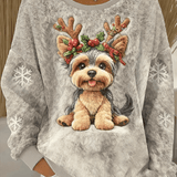 Bella - Ženski slatki božićni pulover od flanela s umjetničkim printom psa